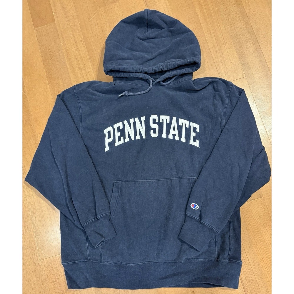 Vintage Champion Hoodie Large PENN State Reverse Weave Embroidered Navy Mens